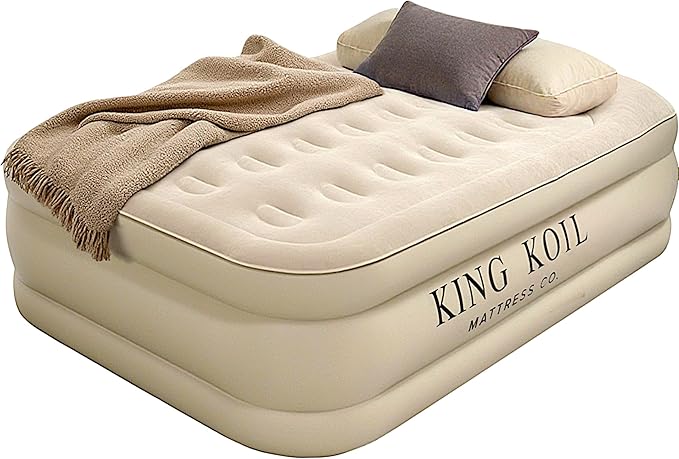 King Koil Plush Pillow Top Twin Air Mattress with Built-in High-Speed Pump for Camping, Home & Guests - 20??Twin Size Airbed Luxury Inflatable Blow Up Mattress, Waterproof, 1-Year Warranty