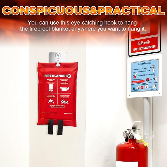 12 Pack Adhesive Wall Hooks for Fire Blankets, Stainless Steel Emergency Fire Blanket Hook Waterproof and Fireproof for Home Bathroom Office Indoor Outdoor Wall Hanging