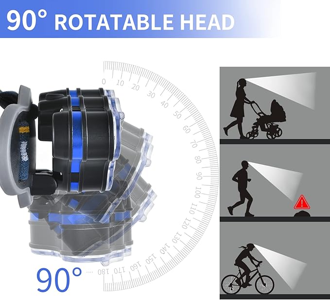 Rechargeable Headlamp, 8 LED 18000 Lumen Super Bright Waterproof Headlight with Red Lights, 8 Light Modes Head Lamp for Emergency Light Outdoors Fishing Hiking Camping Running (1, Yellow)