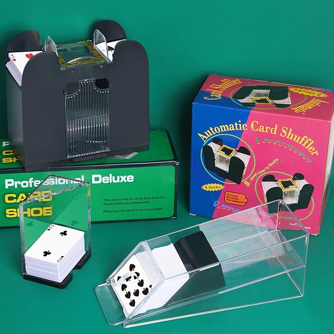 Aoriher Blackjack Game Combo Set Including Blackjack 6 Deck Automatic Card Shuffler 6 Shoe and 6 Tray for 10 Cut Cards for Casino, Party Night