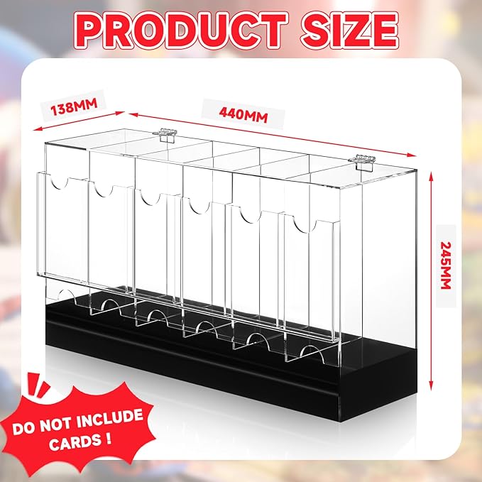 1 Pcs Acrylic Booster Pack Dispenser, Card Dispenser Storage and Organizer, for Trading Card, Booster Packs, Sports & More (Black Base 6 Slots)