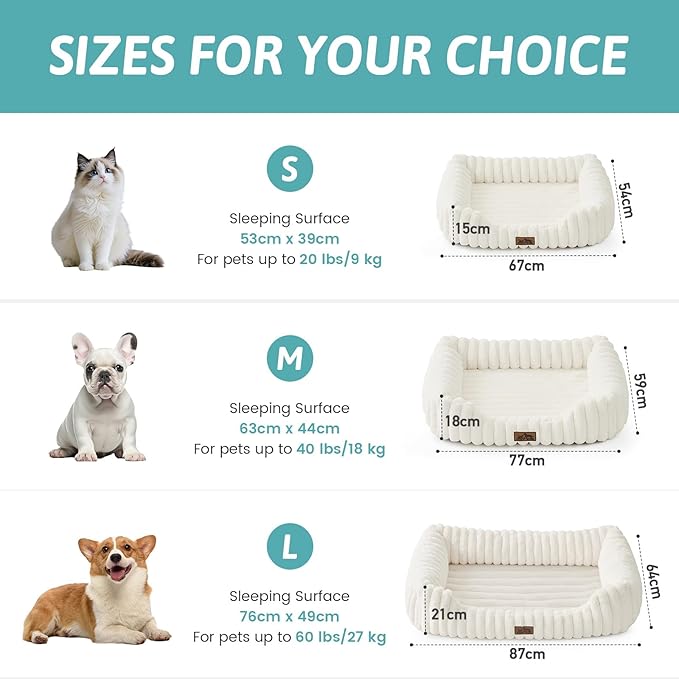 Cute Pet Bed for Small Dogs & Cats - Washable Rectangle Dog Bed with Anti-Slip Bottom, Soft Calming Cat & Puppy Bed for Indoor Pets (30"x23"x7", Cream)