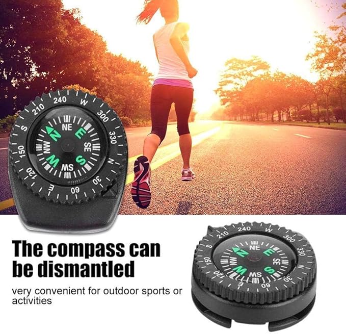 Mini Black Button Navigation Device - Compact Survival Compass for Hiking, Camping, Boating - Liquid-Filled Pocket Compass for Trekking, Wristband Navigation Tool, Essential Outdoor Gadget