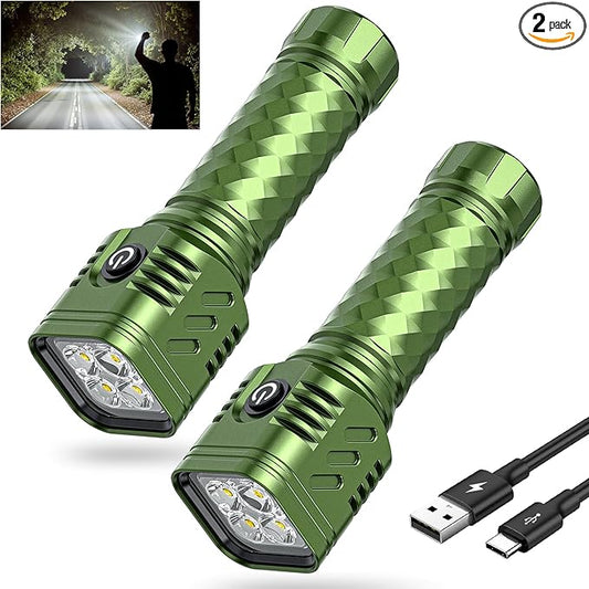 LED Flahlight High Lumens,2 Pack Rechargeable Metal Flashlights Waterproof, Super Bright Flash Light for Camping Hiking Outdoor Home Emergency, Camping Essentials Gear