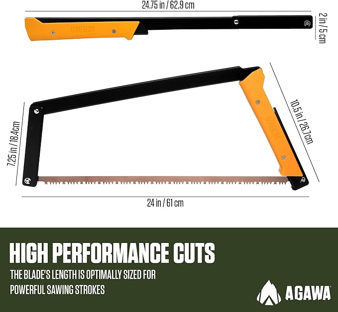 AGAWA - BOREAL24 Backwoods Kit - Includes 24" Folding Saw, Leather Sheath, 24" All-Purpose & 24" Aggressive Saw Blade - For Camping, Hunting & Survival Kit (Black Frame/Yellow Handle)