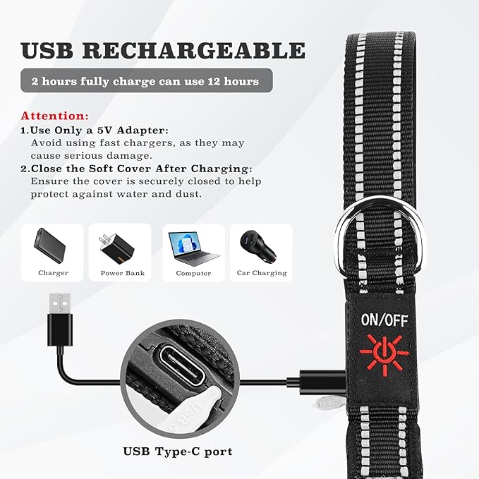 4 Ft LED Dog Leash, Light Up & Lighted Dog Leash, 7 Lighting Modes, Glow in The Dark, Reflective, Double-Sided Light, Rechargeable with Padded Handle for Night Walking Safety, Small to Large Pets