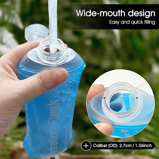 GYGYL Soft Flask, TPU Collapsible Soft Water Bottle for Hydration Pack, Running Vest, Leak-Proof Folding Water Bottle for Hiking Cycling Climbing Jogging-500ml Blue, 2pcs