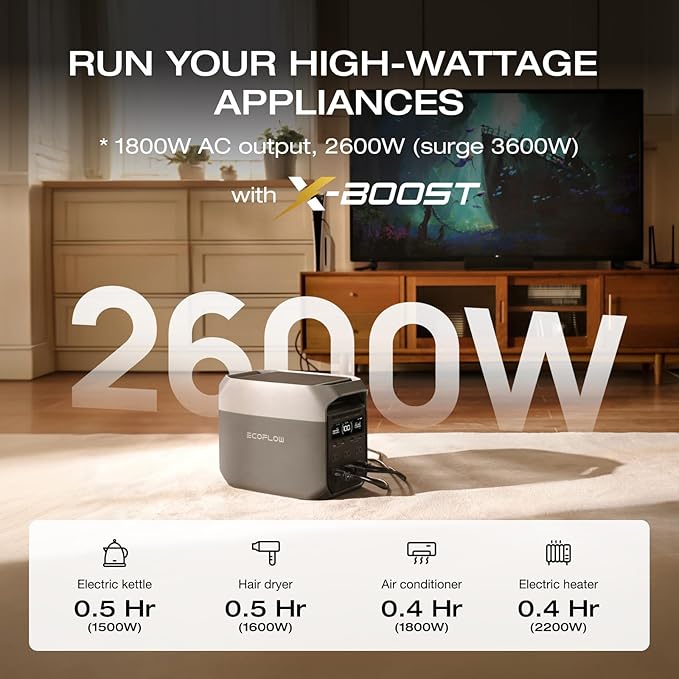 EF ECOFLOW Solar Generator Delta 3 with 160W Solar Panel, 1024Wh Portable Power Station, LFP Battery 1800W AC/100W USB-C Output, Full Charge in 56 Min for Home Backup Power, Camping & RVs