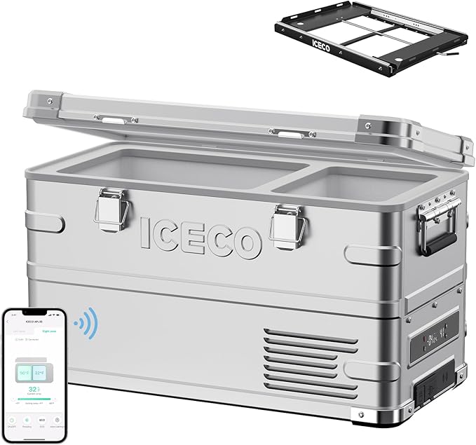 ICECO APL35 12V Refrigerator, 37Qt Dual Zone Portable Refrigerator Freezer Equipped SECOP Nano Compressor, -4℉-68℉, APP Control, 12/24V DC, Aluminum Fridge for Car, Camping|with Slider