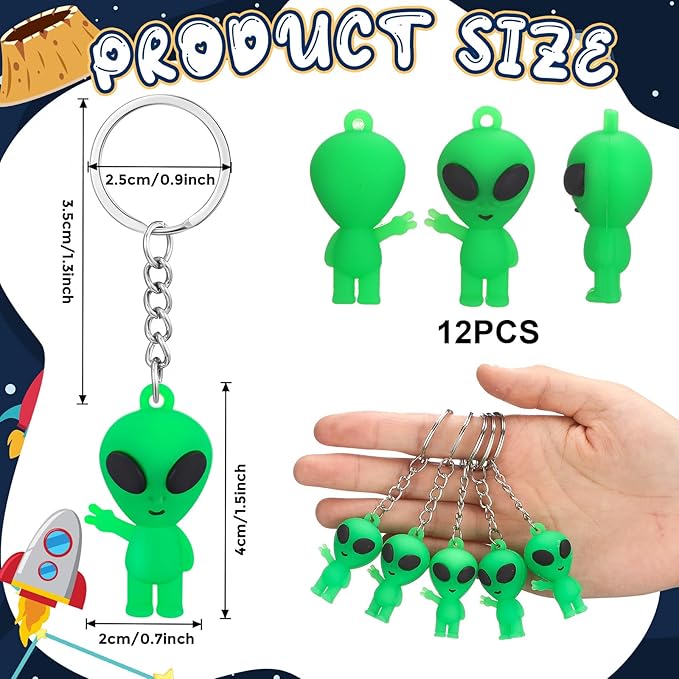 12 Pcs Alien Party Favors Alien Keychains Glow in The Dark Space Keychain Mini Aliens Figures Little Bulk Gift Prizes Goodie Bag Piñata Halloween Stuffers for Music Festival Easter (Green)