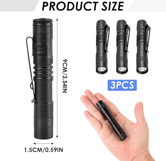 3.5" Mini Flashlight, AAA Small Pen Light with Clip, 500 Lumen Pocket Pen Flashlight Powered by AAA Battery, Portable Versatile for Inspection Medical Repair Camping Outdoor Emergency (White Light)