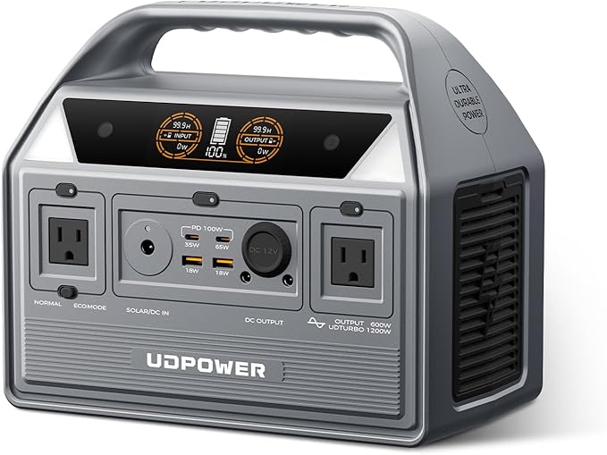 C600 Portable Power Station - 600W(Surge 1200W) AC Output, 595Wh LiFePO4 Battery, Solar Generator for Camping, Travel, RV, Emergency Power Backup(Grey)