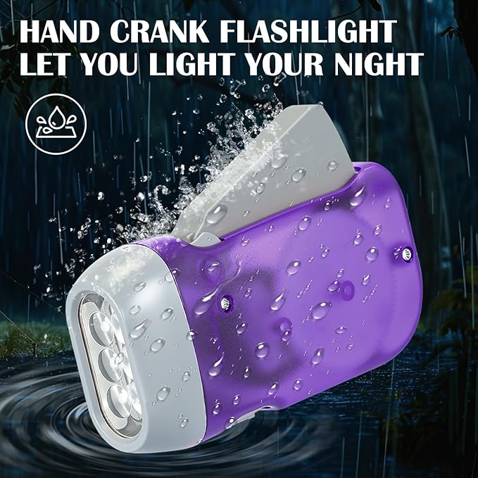 Treela 36 Pcs Hand Crank Flashlights Operation Christmas Bulk Items Squeeze Flashlight No Battery Required Torchlight 3 Powered Charging for Emergency(Red, Blue, Orange, Purple)