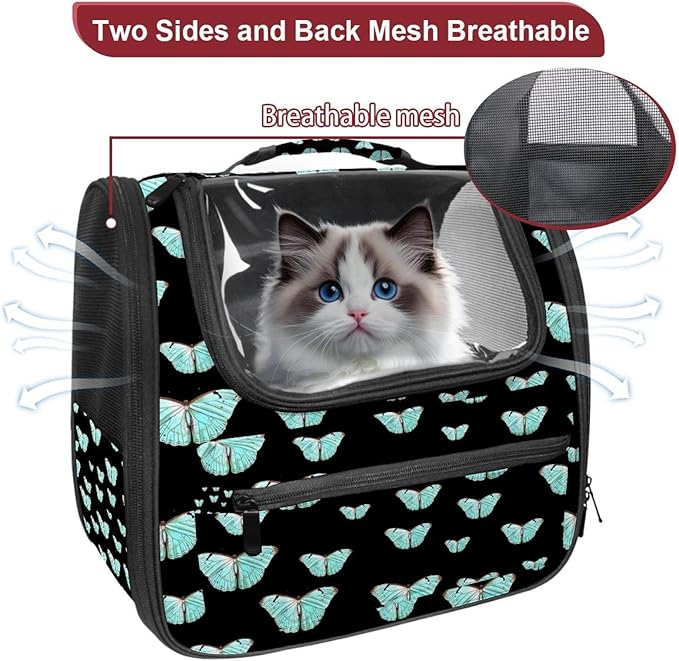Butterfly on Black Background Pet Travel Carrier | Ventilated Comfortable Design with Safety Features | Ideal for Small to Medium Sized Pets Cats, Dogs etc