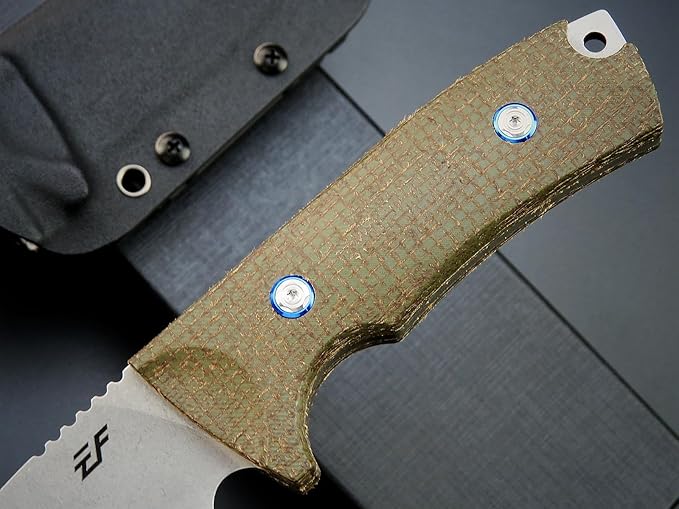 Eafengrow EF133 Fixed Blade Knife, DC53 Steel Blade,Micarta Handle Full Tang Compact Tough EDC Straight Knifes for Outdoor Working Camping Hiking(Green)