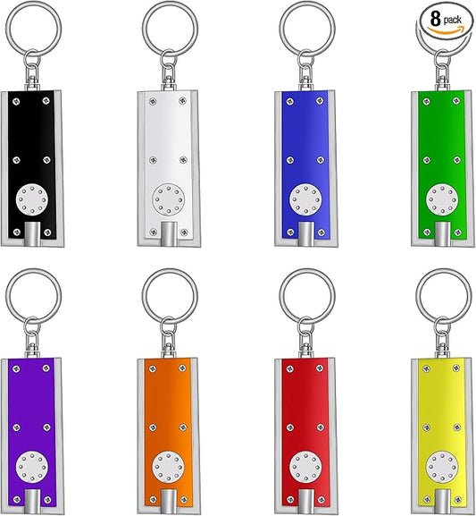 Mini LED Keychain Flashlight, Tiny Ultra Bright White Light Pocket Key Ring LED Flashlights for Camping, Hiking, Emergency - Batteries Included (8PCS-Multicolor)