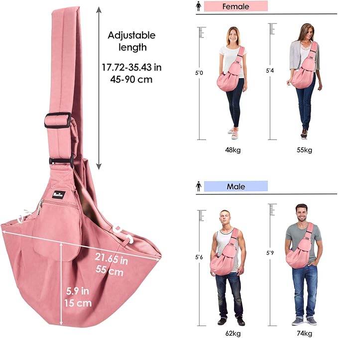 SlowTon Dog Carrier Sling - Thick Padded Shoulder Strap Adjustable Dog Carriers for Small Dogs, Puppy Carrier Purse for Pet Cat with Front Zipper Pocket Safety Belt Machine Washable (Pink M)