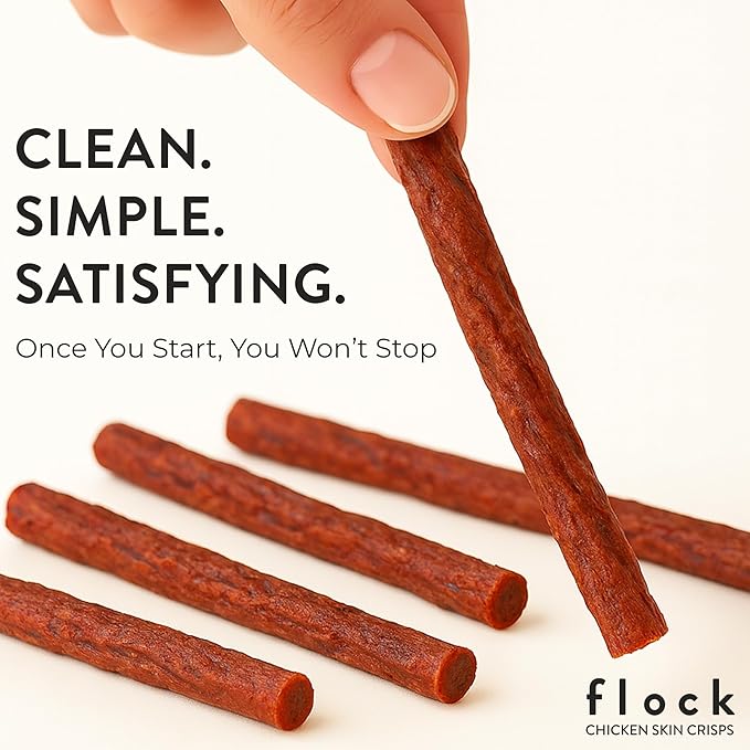 Flock Air Dried Chicken Breast Meat Sticks, High Protein Chicken Jerky Snacks, Healthy Chicken Snack Sticks for People, Hattie B's Hot Nashville Flavor, 32g Protein per Bag, 2.12 oz, 4 Pack