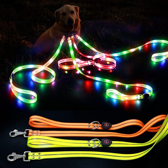 LED Waterproof Pet Dog Leash USB Rechargeable Fashionable Color Glow in The Dark Night Walk Safety Dog Leash for Medium to Large Dogs