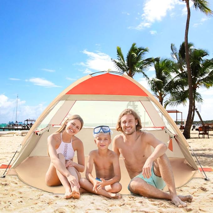 Gorich Beach Tent Sun Shelter for 3/4-5/6-7/8-10 Person with UPF 50ï¼?UV Protection, Lightweight & Easy Setup Beach Shade Canopy, Portable Beach Shade Tent Beach Cabana