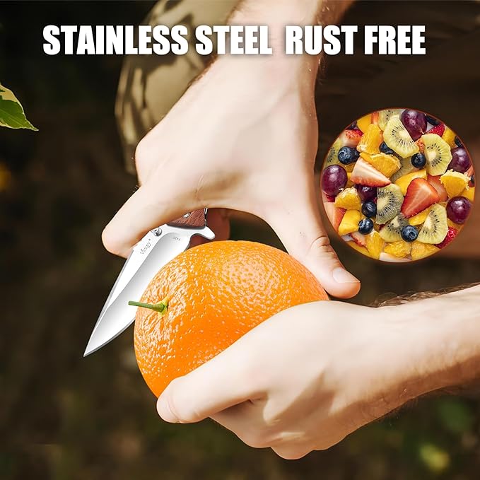 Vickay Pocket Knife for Men, 3.4" 8Cr13MoV Steel Blade, Wood Handle EDC Folding Knife with Liner Lock for Outdoor Camping, Tactical, Hunting, Hiking, Survival - Father?™s Day Gift