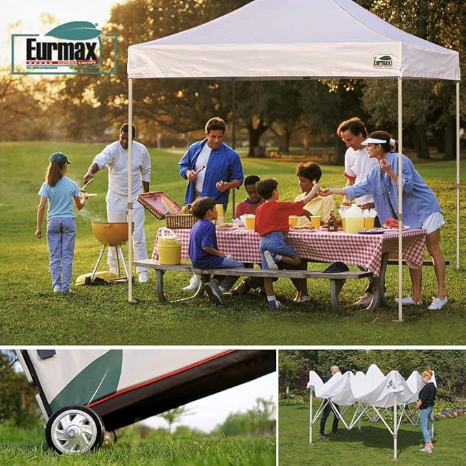 Eurmax USA 8'x12' Pop-up Canopy Tent Commercial Instant Canopies with 4 Removable Zipper End Side Walls and Roller Bag, Bonus 4 SandBags(Forest Green)