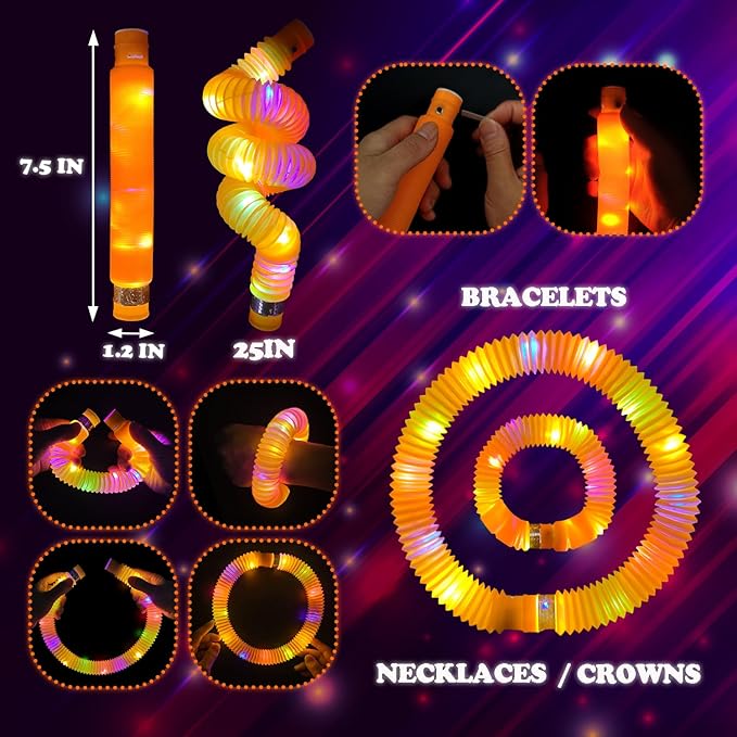 12 PCS Orange Glow Sticks Pop Tubes for kids,Halloween Light Up Necklaces Bracelets Accessories for Toddlers,Party Favors Decor Goodie Bags Boo Basket Stuffers Classroom Prizes Treats for Boys