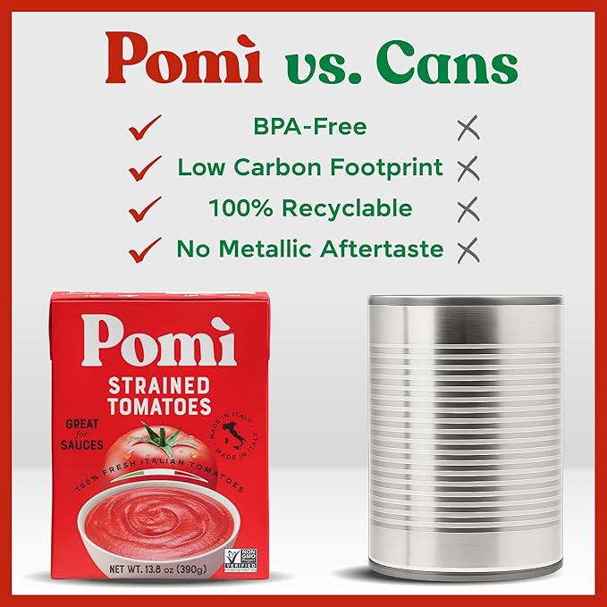 Pomì Strained Tomatoes 13.8oz (Pack of 12) - Creamy, Velvety Italian Tomato Puree, No Additives or Preservatives - BPA-Free Pureed Tomatoes Made from 100% Fresh Italian