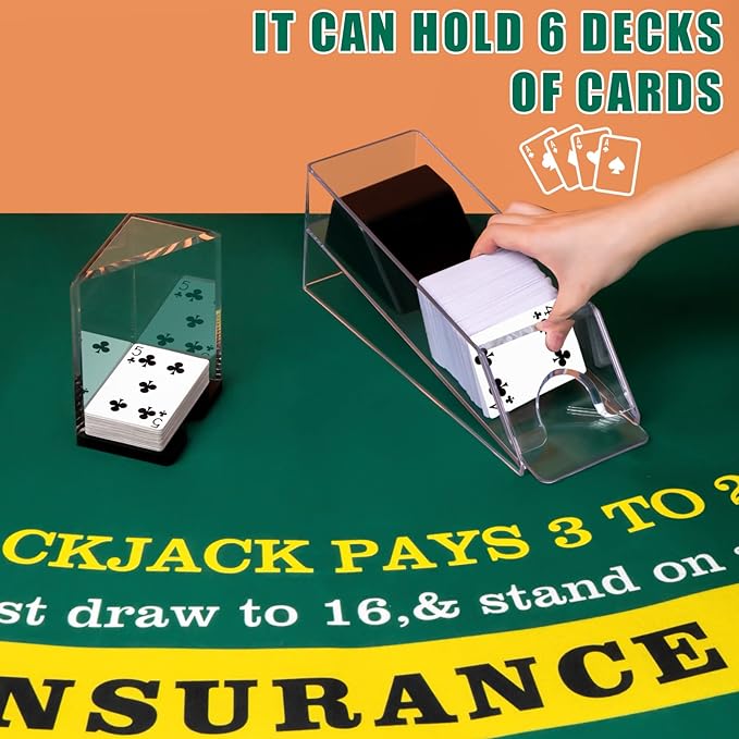 Aoriher Blackjack Game Combo Set, Include Blackjack Layout Felt,Shoe 6 Deck Automatic Card Shuffler Discard Holder Trays and 10 Cut Cards for Casino, Party Night(Green)