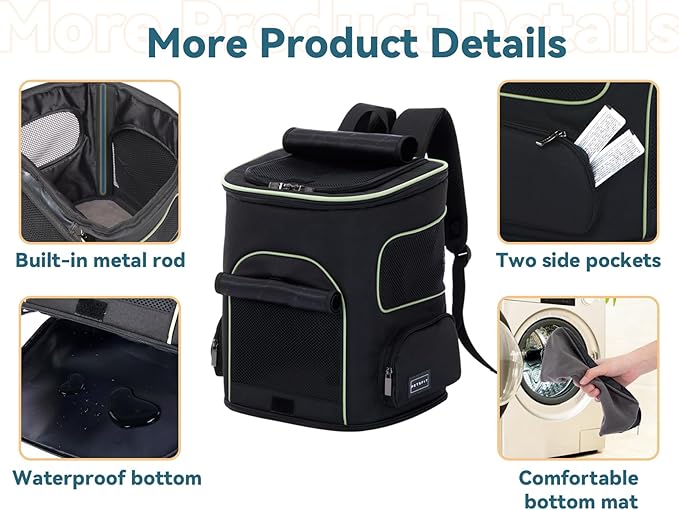 PETSFIT Dog Backpack Carrier with Upgraded Waist Protection Design, Cat Backpacks for Carrying Cats/Dogs/Puppies Up to 22 Pounds. Designed for Hiking Camping Traveling,Black
