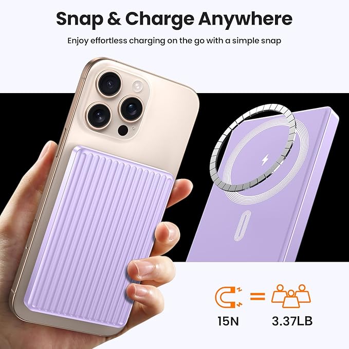 Magnetic Power Bank,Ultra Slim Wireless Portable Charger 10000mAh,20W PD Magnetic Power Bank Fast Charging,USB C in&Out Powerbank for iPhone 16/15/14/13/12 Pro Max