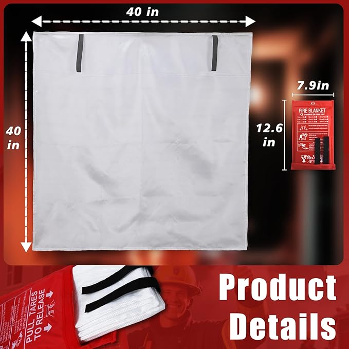 Smilco Emergency Fire Blanket for Home & Kitchen - 40x40 Flame-Retardant Fiberglass Fire Suppression Blankets, 2-Pack for Bedroom, Camping, BBQ & Emergency Safety (White)