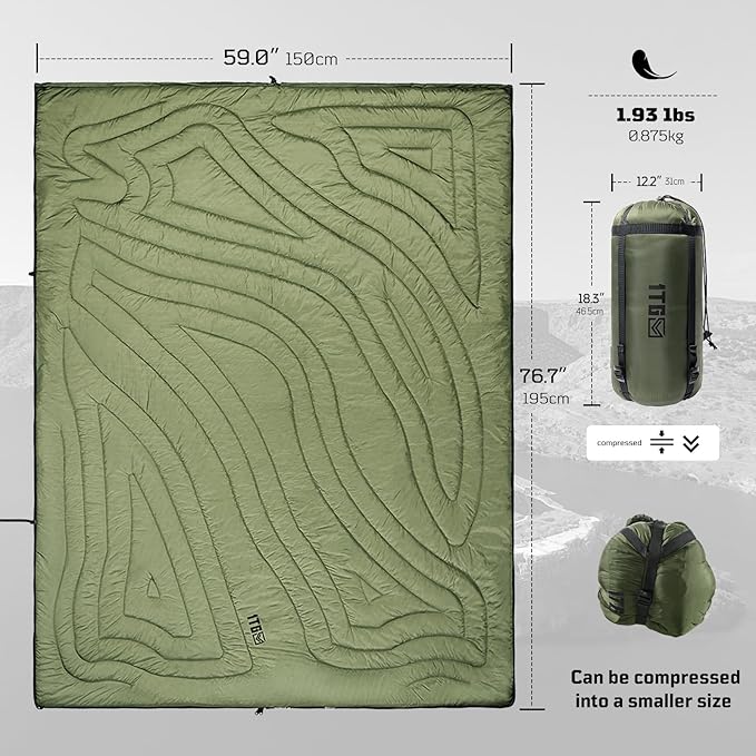 Camping Blanket, Packable, Lightweight Camp Quilt with Zipper, Multifunctional Outdoor Sleeping Blanket for Backpacking, Travel, Stadium, Beach