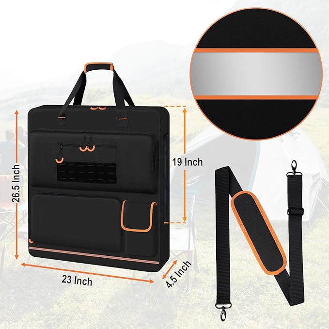 Solar Panel Storage Bag with Orange Lining, Deepened Opening, Zipper with Pull and Multi-Accessory Space Solar Panel Travel Carrying Case Fit for Jackery SolarSaga 100W 100X 200W, Black