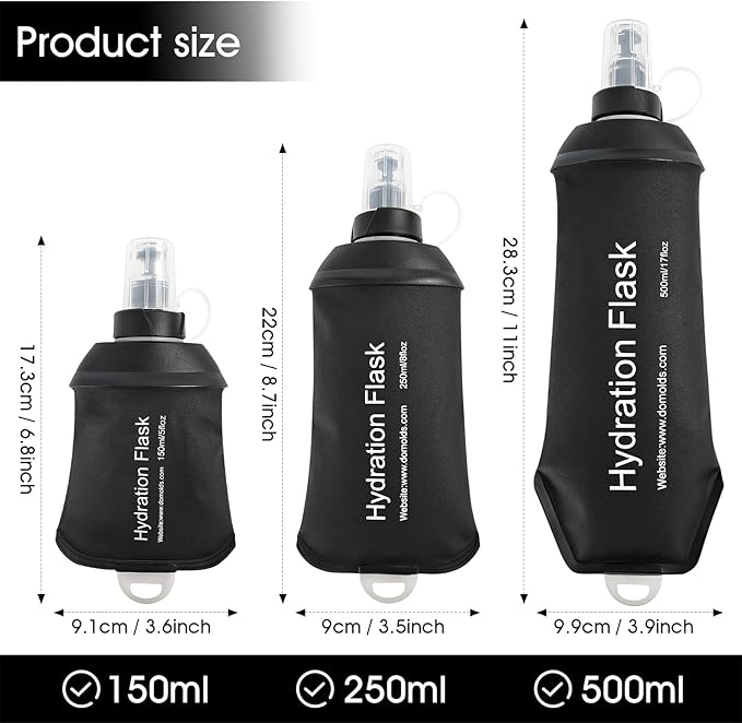 GYGYL Soft Flask, TPU Collapsible Soft Water Bottle for Hydration Pack, Running Vest, Leak-Proof Folding Water Bottle for Hiking Cycling Climbing Jogging-150ml Black