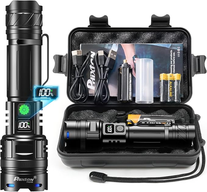 Rechargeable Flashlights 2000 High Lumens Single One Mode Super Bright, High Powered LED Flashlight USB C, High Beam 3280 ft Long Lasting Powerful Heavy Duty Strong Flash Light for Security Hiking