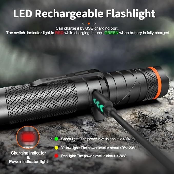 NICRON B75T LED Tactical Flashlight with Red White Dual Light, 90 Degree Rotating Head, Magnetic Base, Pocket Clip for Night Hunting, Camping, Emergency, Night Vision