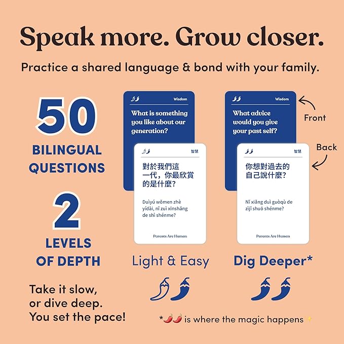 Parents Are Human, Get to Know Each Other Better, Parents, Families, Teens & Kids Relationship Building, Light & Deep Questions, 70 Questions & Activity Cards, English + Traditional Chinese