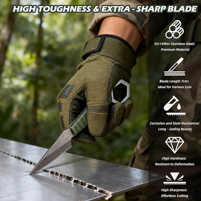 KOFERY Fixed Blade Knife with Sheath - Practical Tool for Everyday Carry, Outdoor Adventures, and Self Defense Requirements(Green)