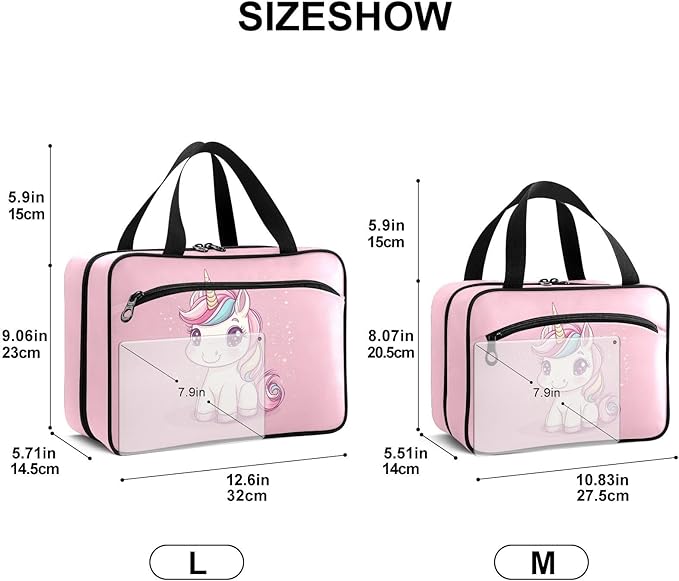 Fustylead Cute Cartoon Pink Unicorn Large Medicine Bag Travel Pill Bottle Organizer with Zipper, Empty First Aid Bag for Camping Hiking Outdoors