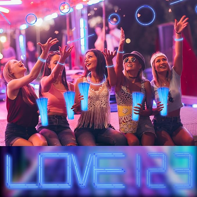 Hanaive 300 Pcs Glow Sticks Bulk 8 Inch Glow in The Dark Party Favors Neon Bracelets and Necklaces Light up Sticks with Connectors for Holiday Birthday Party Supplies(Blue)
