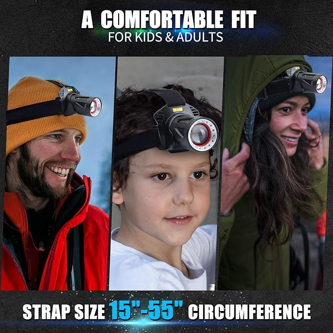 Aikertec Rechargeable Headlamp,Bright LED Head Lamp with Motion Sensor, 7 Modes, Waterproof, 45ยฐ Adjustable Angle, Zoomable, Battery Powered Headlamps for Camping, Hiking, Fishing (2 Pack)