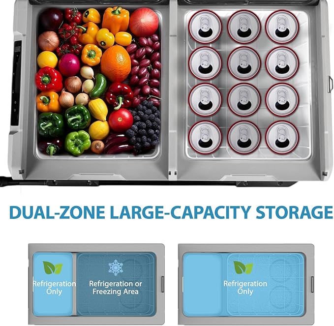 40/76/95 Quart Series Dual Temperature Control Car Refrigerator, Portable Refrigerator, Individual Temperature Control (-4 ° F~68 ° F), Large Capacity Road Travel Fridge, 12/24v DC (TWW75-76 Quart)