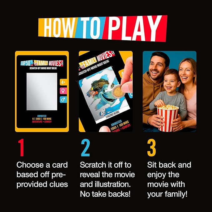 Premium Family Movie Night Scratch Off Cards ??Gifts For Families ??Kids Movie Game For Movie Lovers, Family Date Night, Sleepovers ??Family Night Ideas - Family Experience Gifts - Movie Night Gift