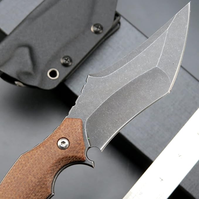 C1117 Fixed Blade Knife,D2 Steel Blade +Micarta Handle Outdoor EDC Survival Claw Knife with Kydex Sheaths(Brown) …