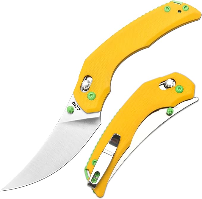 CJRB Nanner Folding Knife, 3.23" AR-RPM9 Steel Blade G10 Handle Pocket Knife for Men Women, Crossbar Lock EDC Knife for Camping Hiking, Designed by Dustin Rhodes(J1955 Yellow)