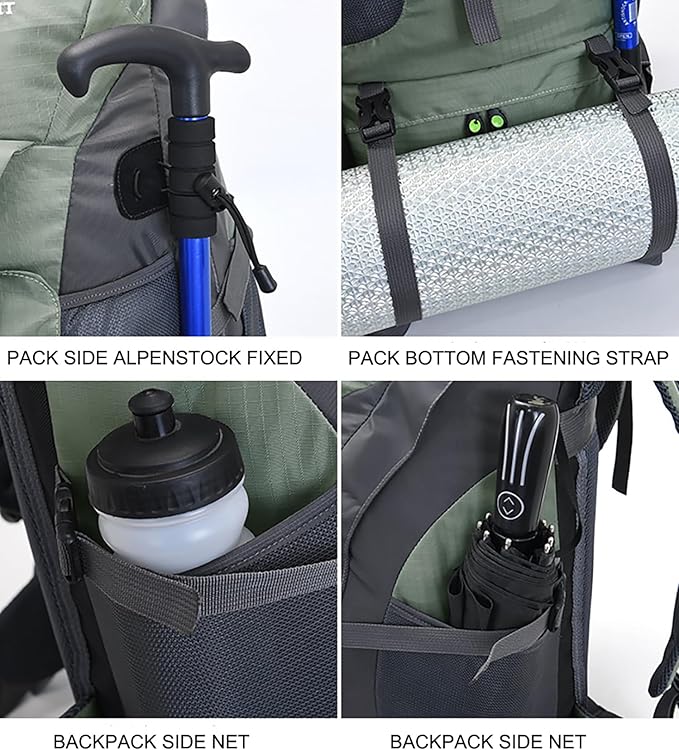Bseash 50L Hiking Backpack, Water Resistant Lightweight Outdoor Sport Daypack Travel Bag for Camping Climbing Skiing Cycling (Green - No Shoe Compartment)
