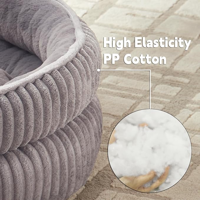 Dog Beds for Small Dogs, Puppy Kennel Bed - Round Cat Beds for Indoor Cats,Comfy Durable Pet Sleeping Bed, Washable Deluxe Plush Kitten Bed & Non-Slip Bottom, Gray 24" L x 24" W x 9" Th