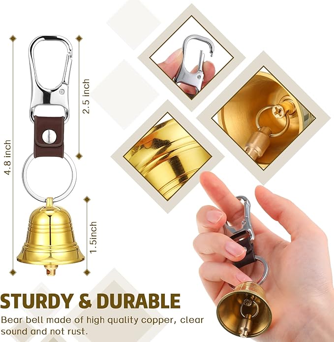 12 Pcs 1.5 Inch Loud Bear Bell with Whistle Set for Hikers Solid Brass Emergency 3 in 1 Bear Bells for Hiking Outdoor Camping Bear Protection for Survival Biking Fishing Climbing Self Defense Gear