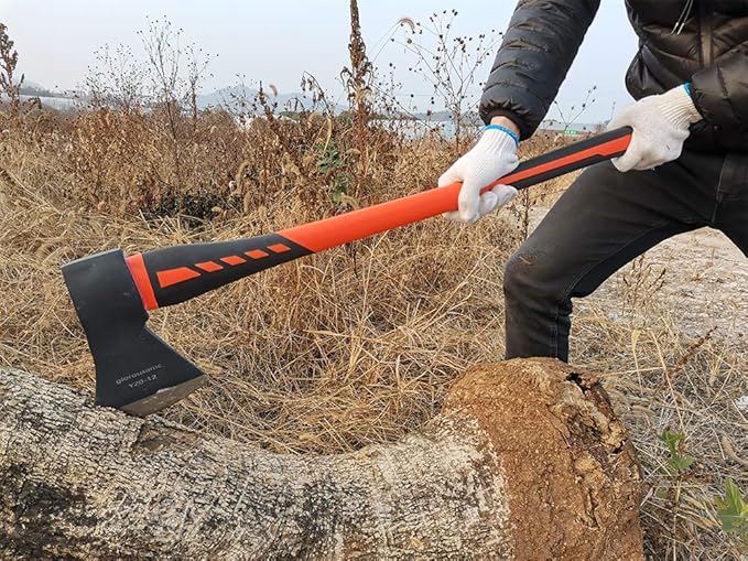 Chopping Axe, Hand Axe, Camp Hatchet for Splitting Kindling and Chopping Branches, Wood Chopping Axe 5.5 lb with 36-in Fiberglass Handle